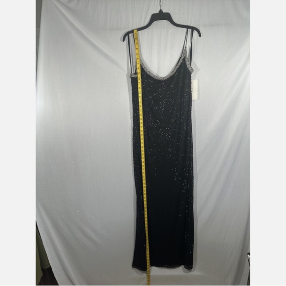 NEW $398 Mac Duggal‎ [ 14 ] Beaded Spaghetti Strap Column Gown Black Silver - Picture 6 of 11